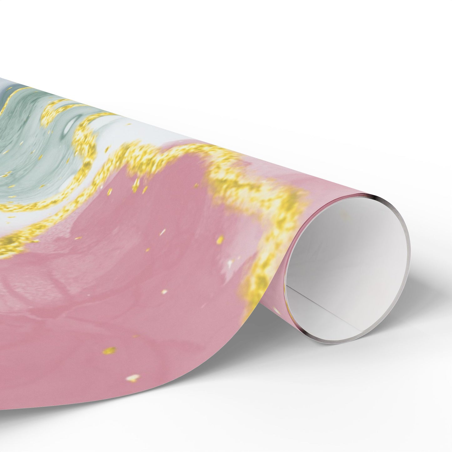 Marble Swirl Wrapping Paper Roll — Pink, Green & Gold Abstract Gift Wrap