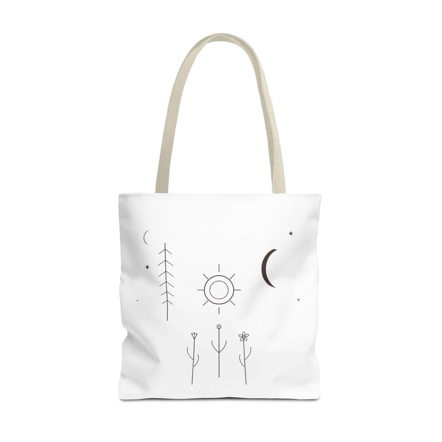 Minimal Moon and Sun Botanical Tote | Celestial Line Art Bag