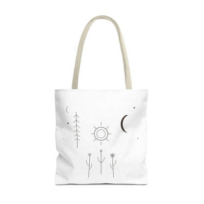 Minimal Moon and Sun Botanical Tote | Celestial Line Art Bag
