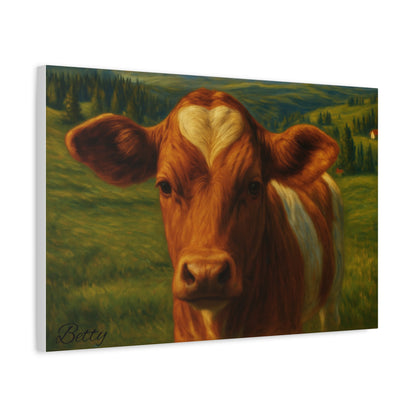 Cow Calf Portrait Canvas Print, Farm Animal Wall Art Decoration, Custom Matte Canvas Picture, Barnyard Animal Rustic Decor, Personalized - TRV