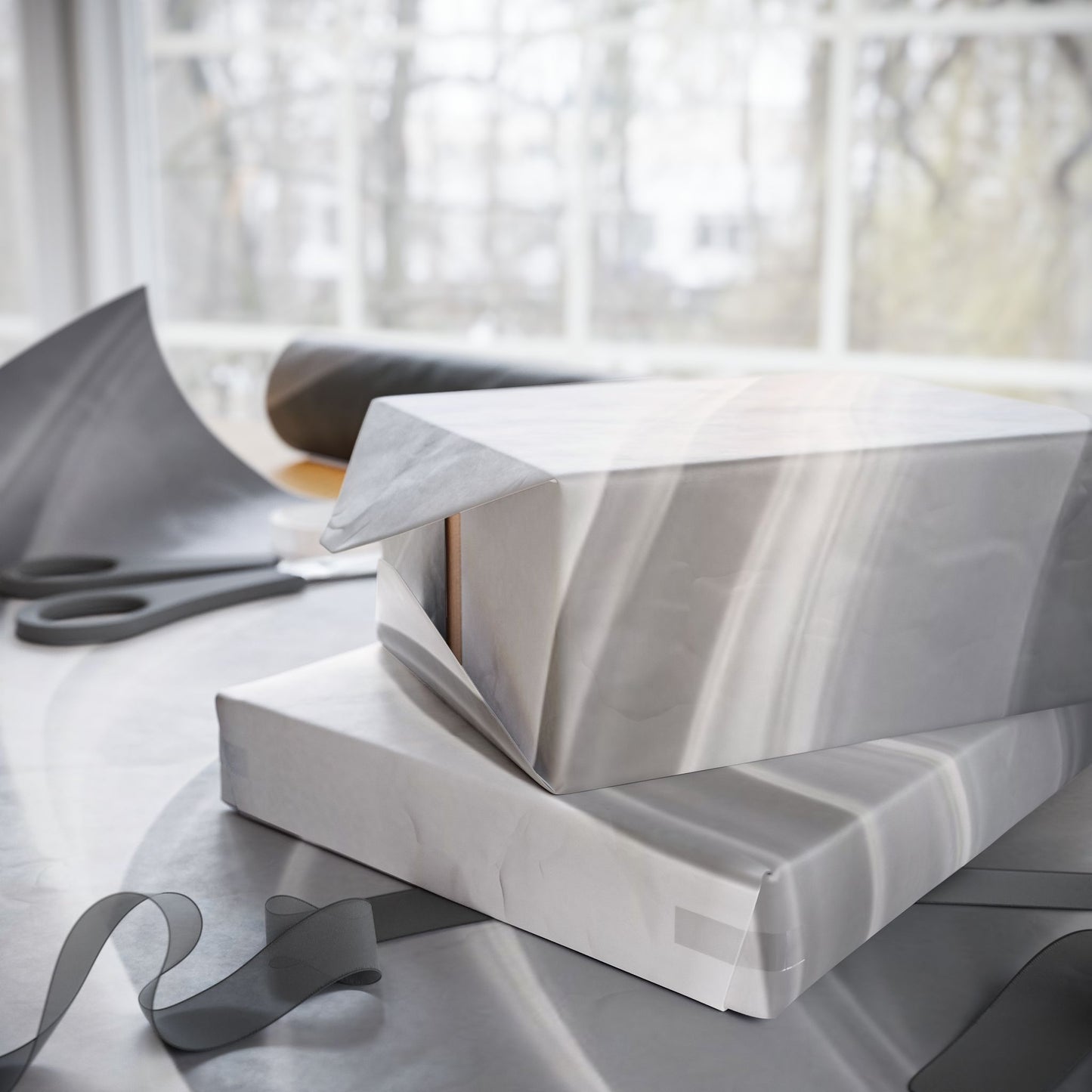 Silver Marble Swirl Wrapping Paper | Abstract Metallic Gift Wrap
