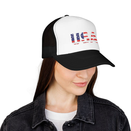 USA Flag Embroidered Foam Trucker Hat, Patriotic Cap, Red Mesh Hat, Summer Outdoor Gear, Festival Accessory, July 4th Gift - TRV