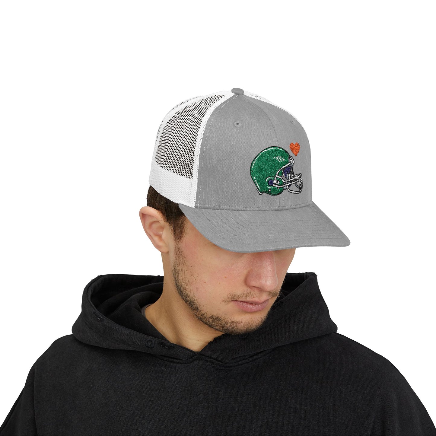 Snapback Trucker Cap with Football Heart Design - Perfect for Sports Fans, Gifts for Gamers, Casual Outings, Tailgating, and Team Spirit - TRV