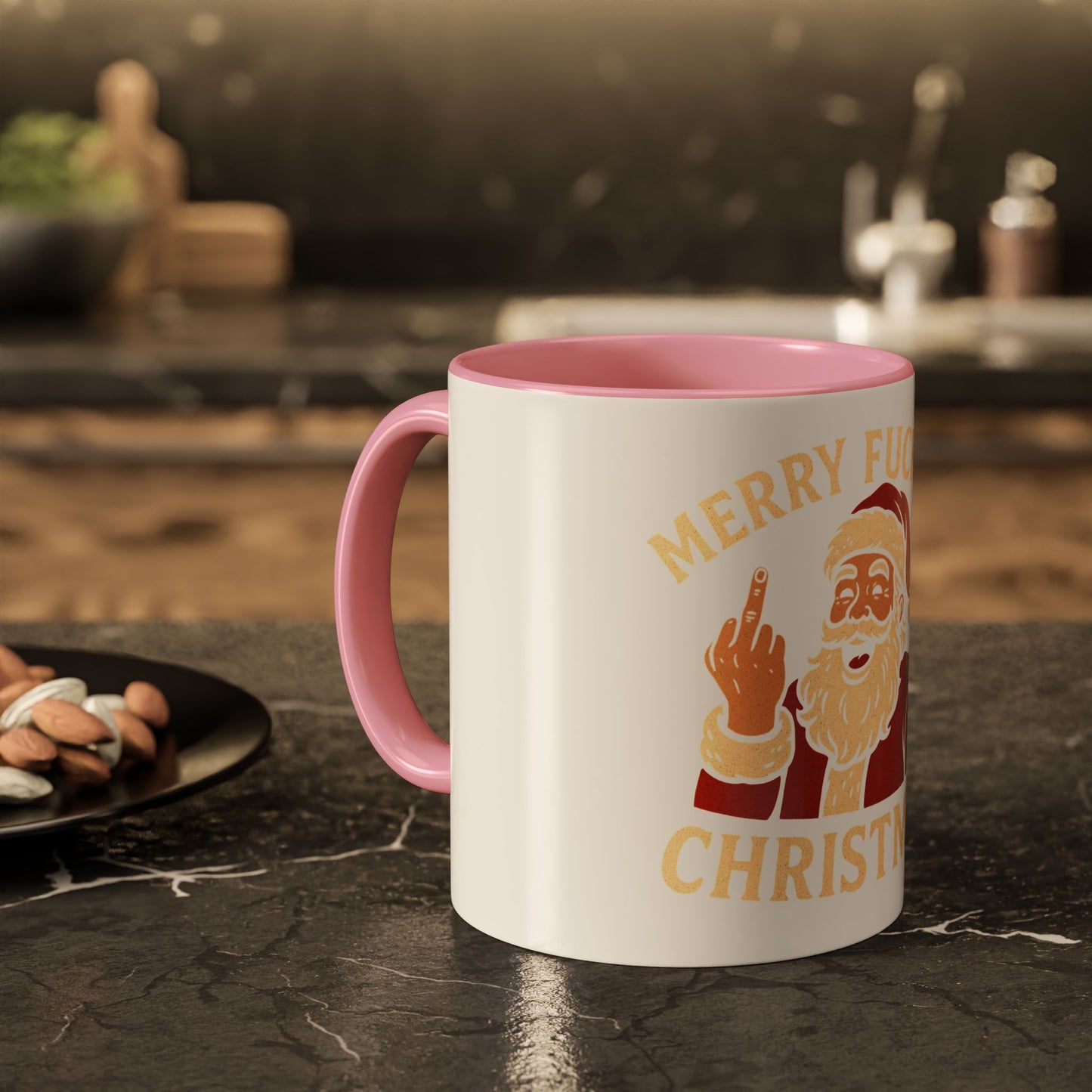 Irreverent Merry Christmas Mug — Funny Santa Middle Finger Coffee Cup (11oz & 15oz)