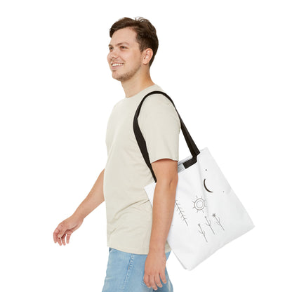 Minimal Moon and Sun Botanical Tote | Celestial Line Art Bag