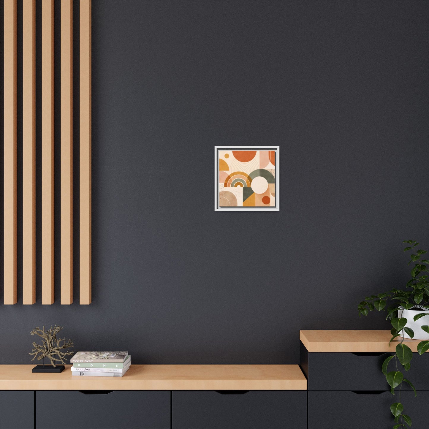 Abstract Terracotta Geometric Rainbow Matte Canvas Framed