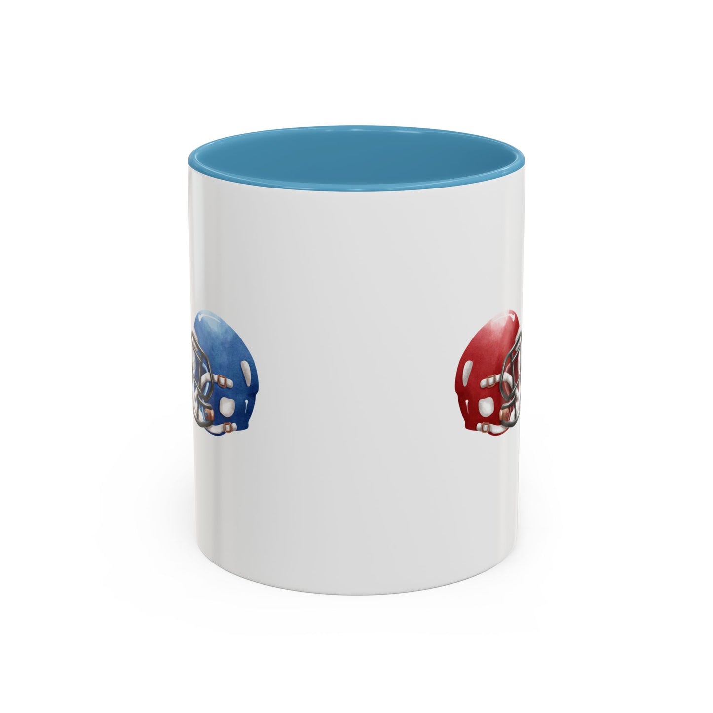 Football Helmet Coffee Mug — Red vs Blue Rivalry Accent Mug (11/15oz)