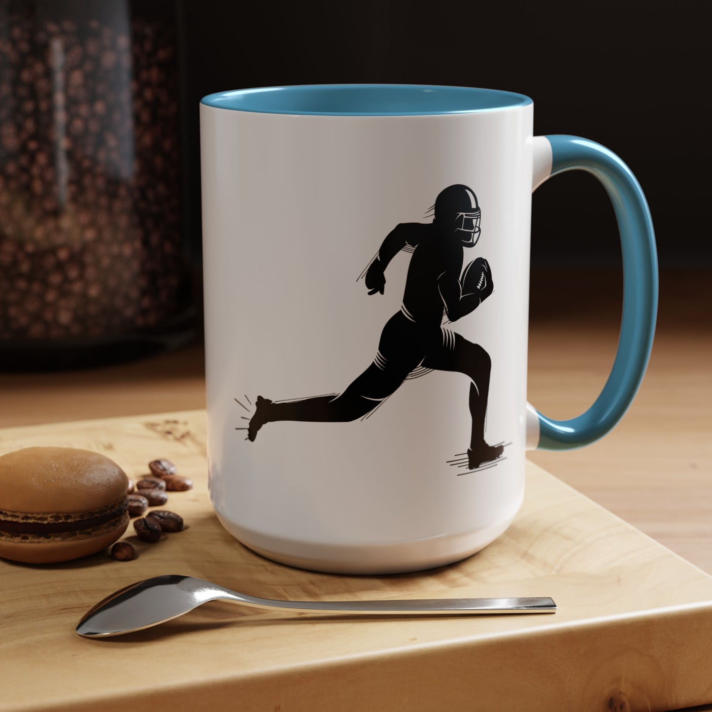 Football Player Themed Accent Coffee Mug, Sports Fan Gift, Unique Mug for Athletes, Coffee Lover, Game Day Essential - TRV