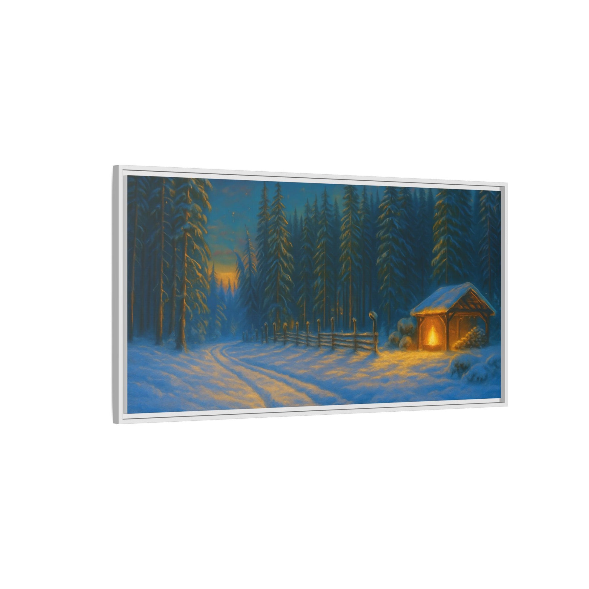 Framed Winter Landscape Canvas, Cozy Cabin Art, Christmas Decor, Winter Home Decor, Holiday Gift, Wall Art - TRV