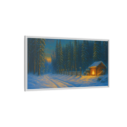 Framed Winter Landscape Canvas, Cozy Cabin Art, Christmas Decor, Winter Home Decor, Holiday Gift, Wall Art - TRV