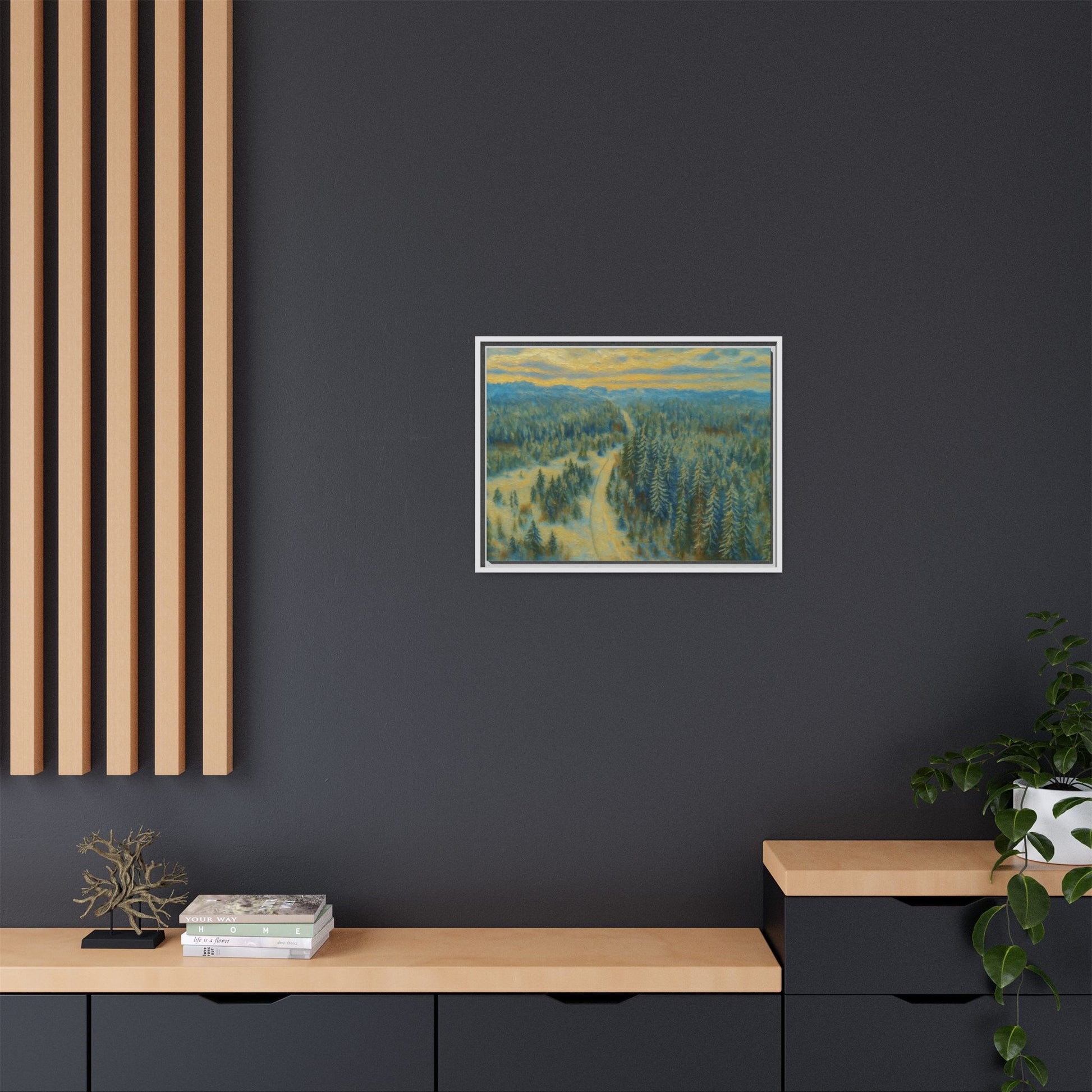Framed Matte Canvas Art Print, Tranquil Forest Landscape, Home Decor for Nature Lovers, Wall Art for Living Room, Gift for Art Enthusiasts - TRV