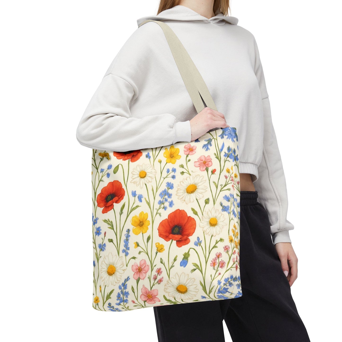 Wildflower Poppy Print Tote Bag | Floral All-Over Pattern