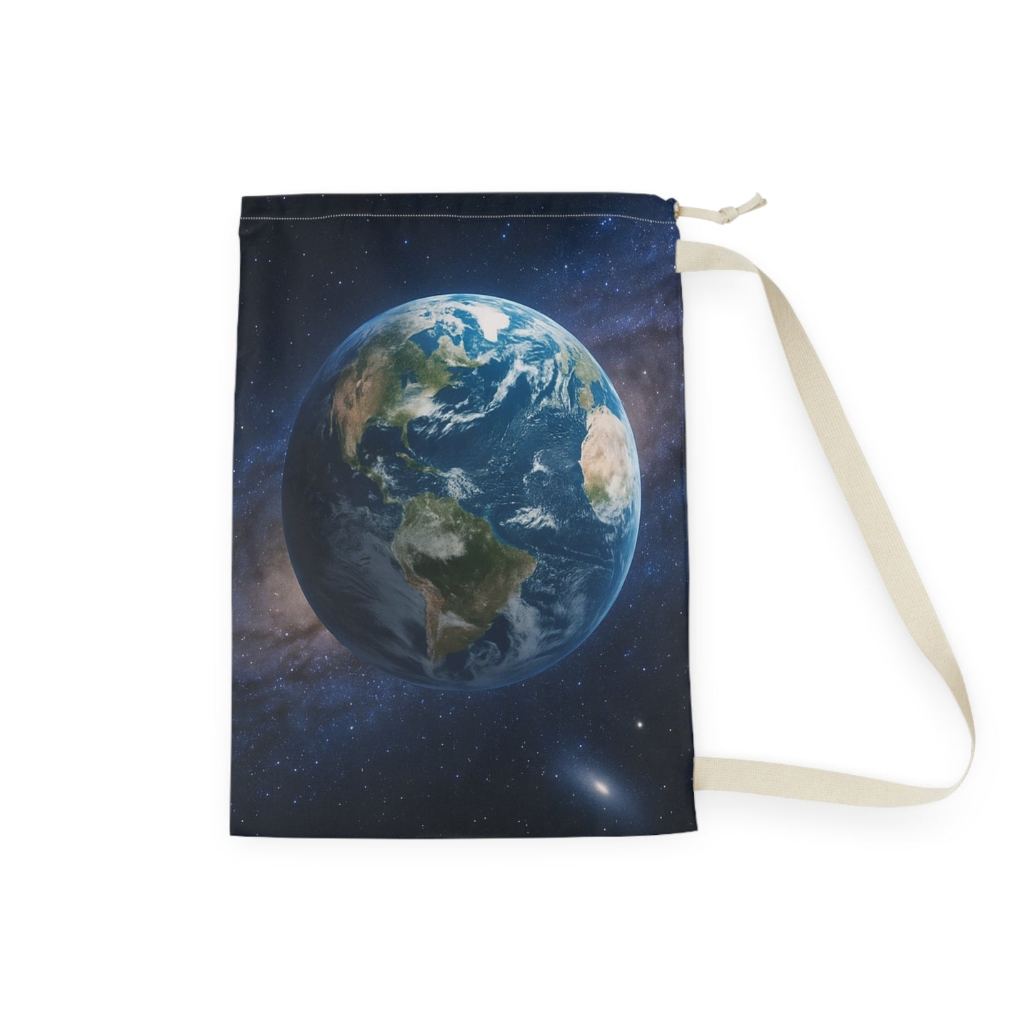 Earth Globe Laundry Bag | Planet Space Print, Drawstring Canvas Pouch - TRV