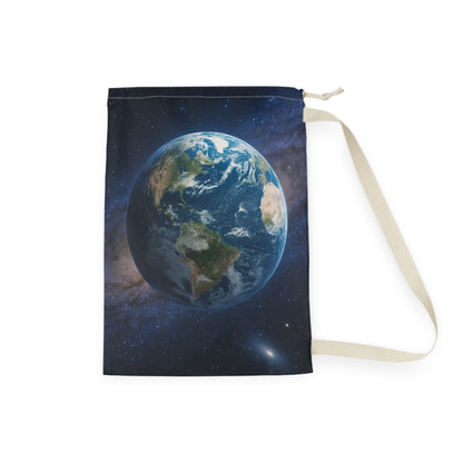 Earth Globe Laundry Bag | Planet Space Print, Drawstring Canvas Pouch - TRV