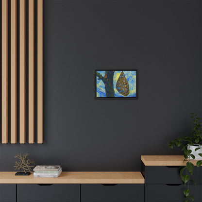 Framed Matte Canvas Art — Van Gogh-Style Swirling Night with Hanging Beehive
