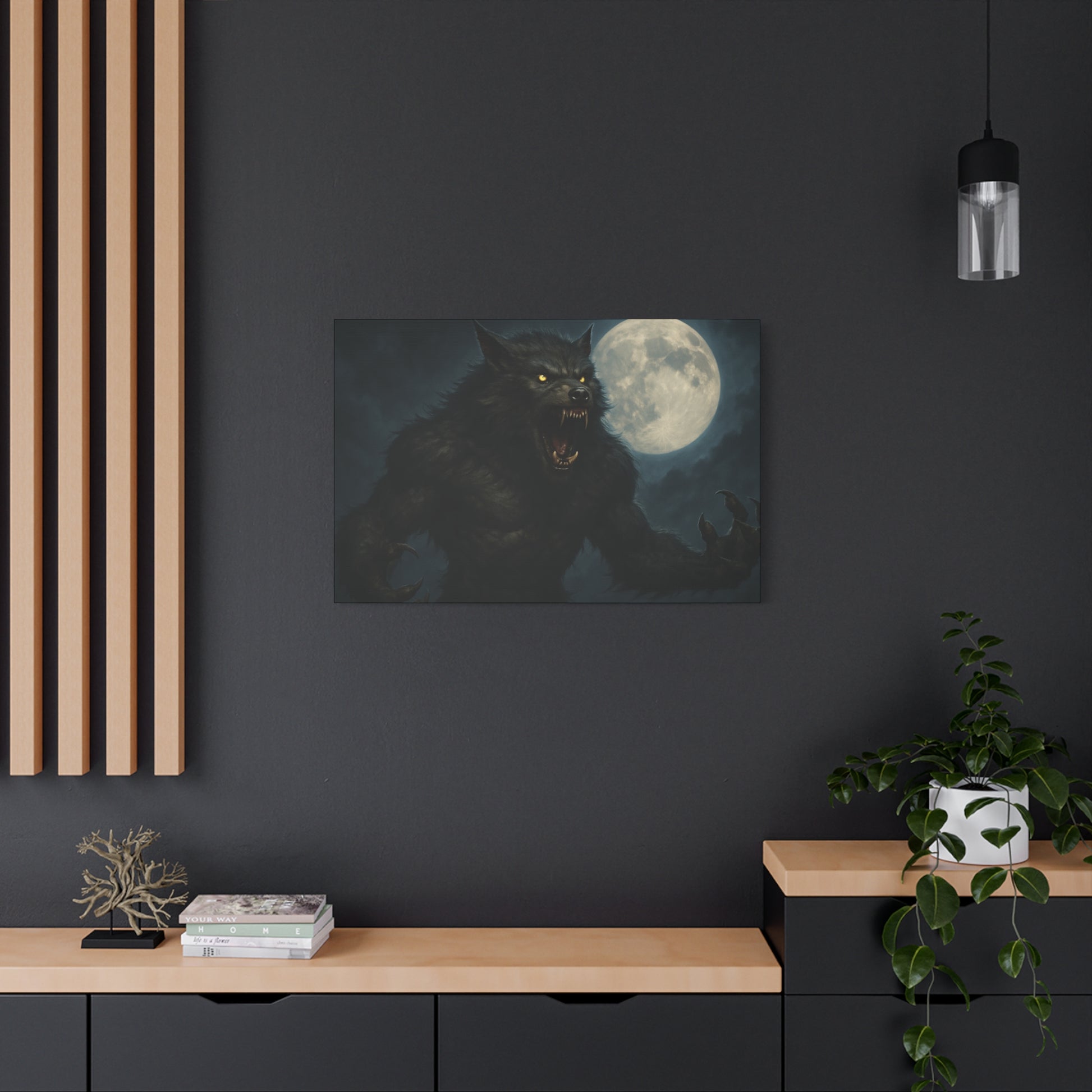 Werewolf Moon Canvas Art | Dark Fantasy Decor for Halloween, Gothic Home, Werewolf Lover Gift, Unique Wall Art, Spooky Decor - TRV