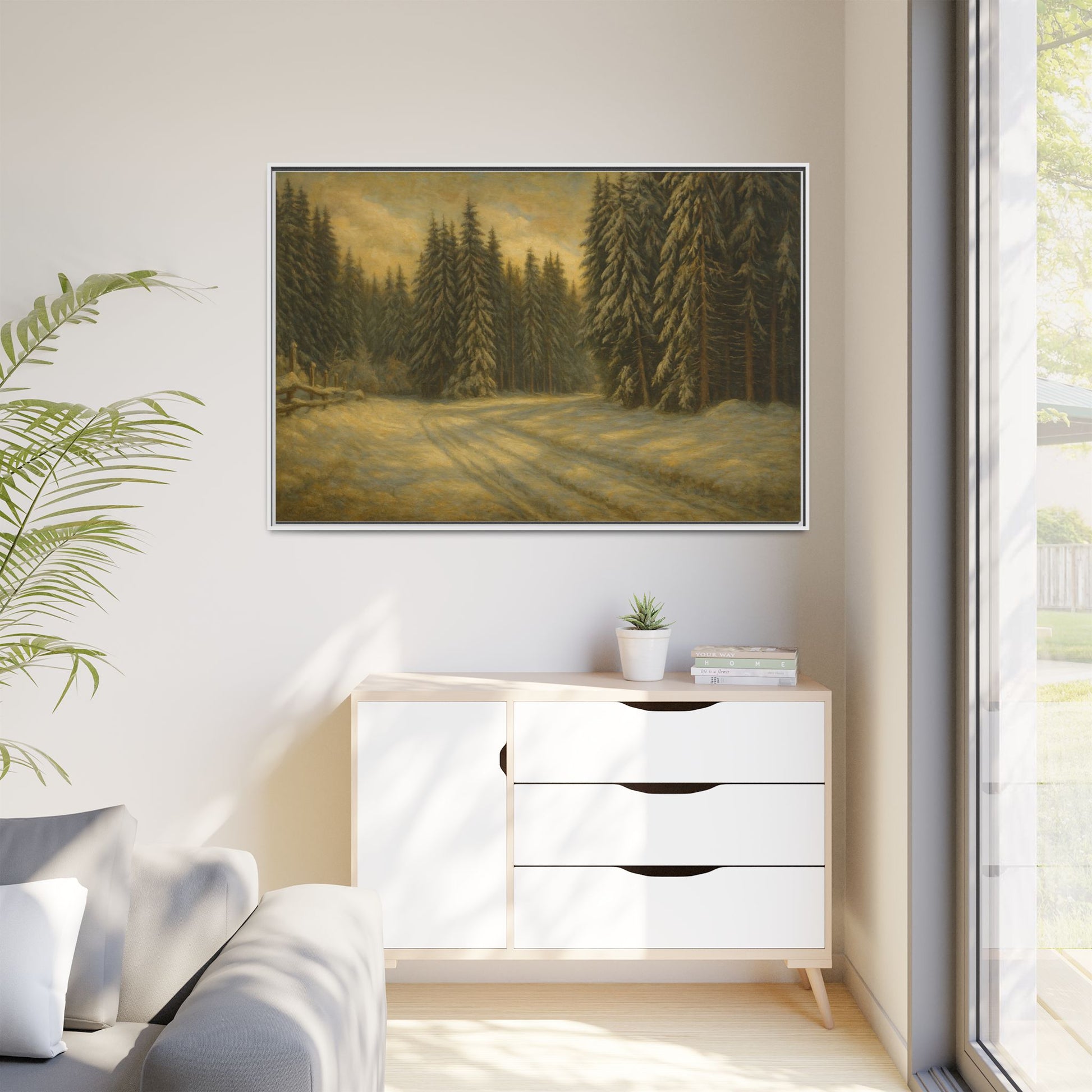 Framed Matte Canvas Wall Art - Serene Forest Landscape, Living Room Decor, Nature Print, Home Aesthetic, Gift for Nature Lovers, Wall [...] - TRV