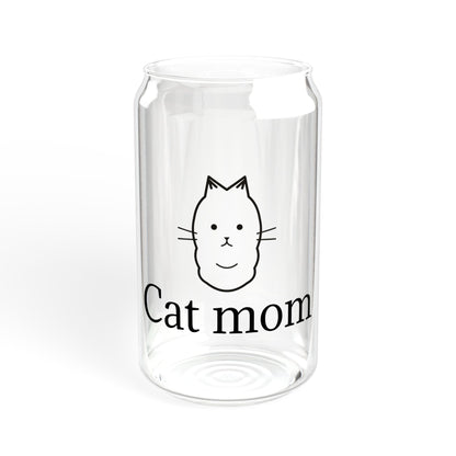 Cat Mom Sipper Glass - 16oz Cute Cat Lover Tumbler with Straw