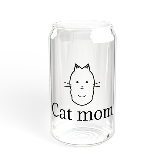 Cat Mom Sipper Glass - 16oz Cute Cat Lover Tumbler with Straw