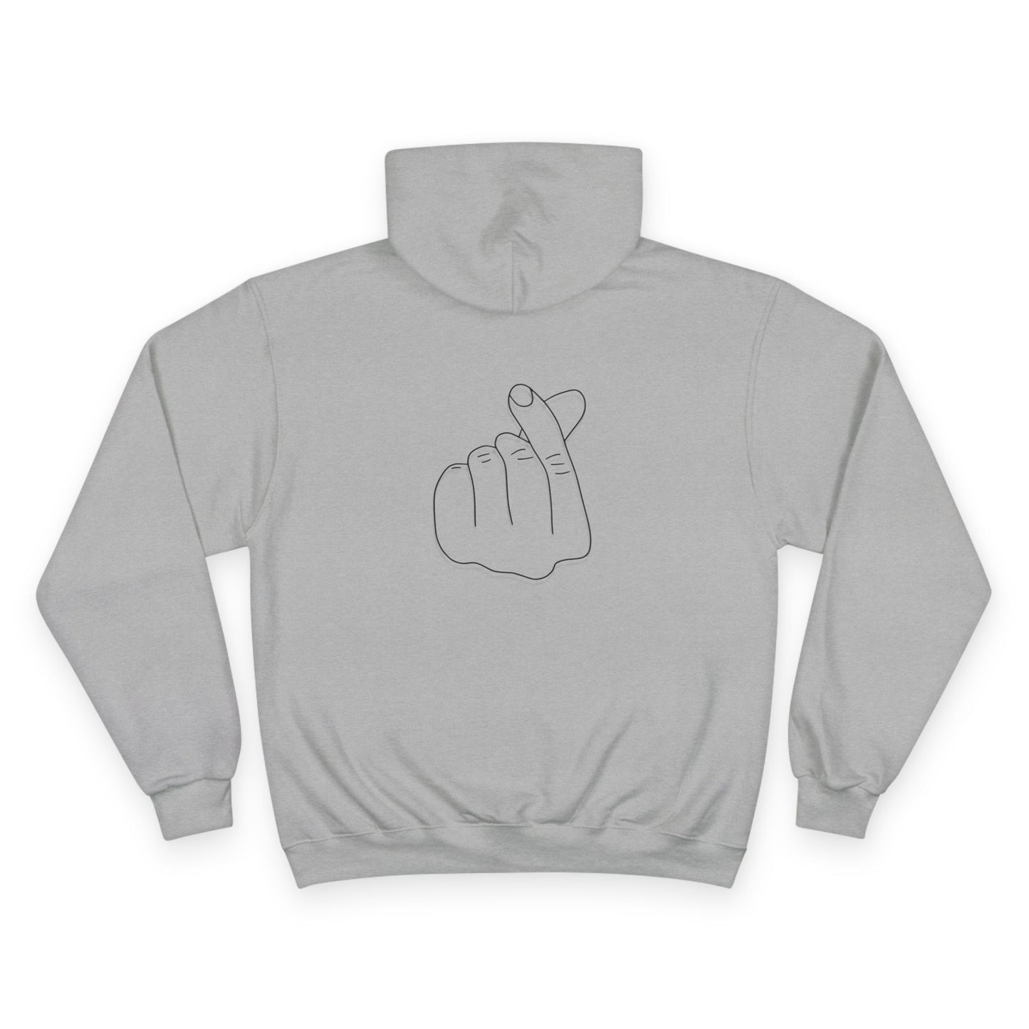 Champion Hoodie with Korean Finger Heart Graphic – Minimal White Pullover