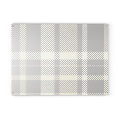 Plaid Glass Cutting Board — Neutral Buffalo Check Kitchen Board