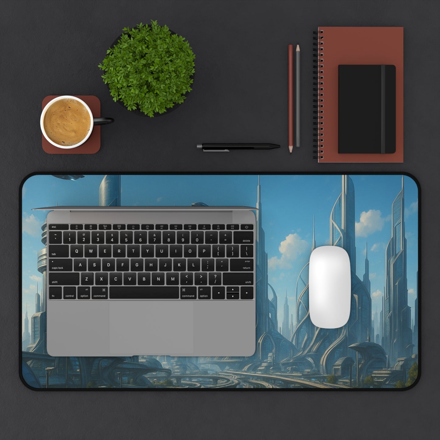 Futuristic Cityscape Desk Mat Sci Fi Skyline Mousepad - TRV