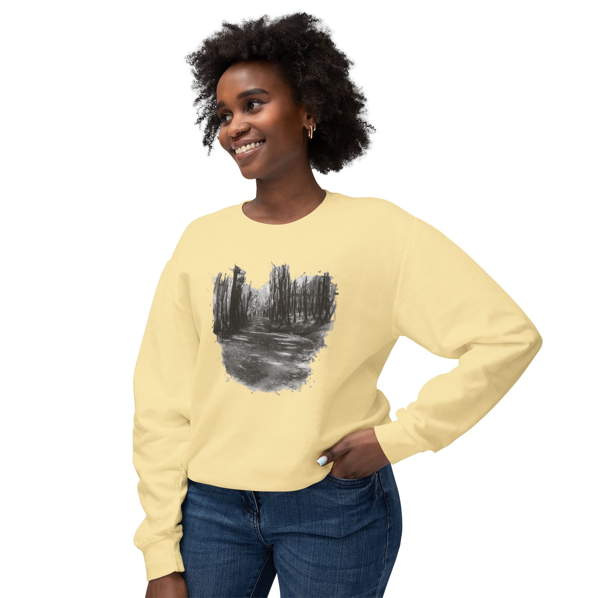 Scenic Minimalist Crewneck Sweatshirt - Cozy Art Tee for Nature Lovers, Gift for Her, Layering Essential, Perfect for Fall, Everyday Wear - TRV