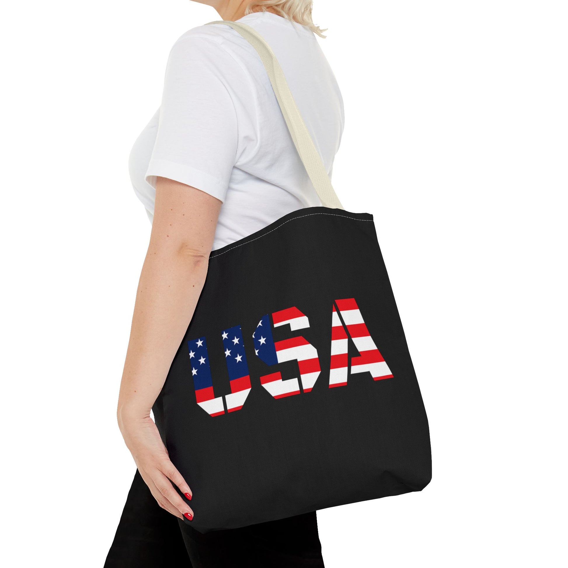 Patriotic USA Print Tote Bag, Reusable Shopping Bag, 4th of July Gift, Summer Carryall, American Flag Style - TRV