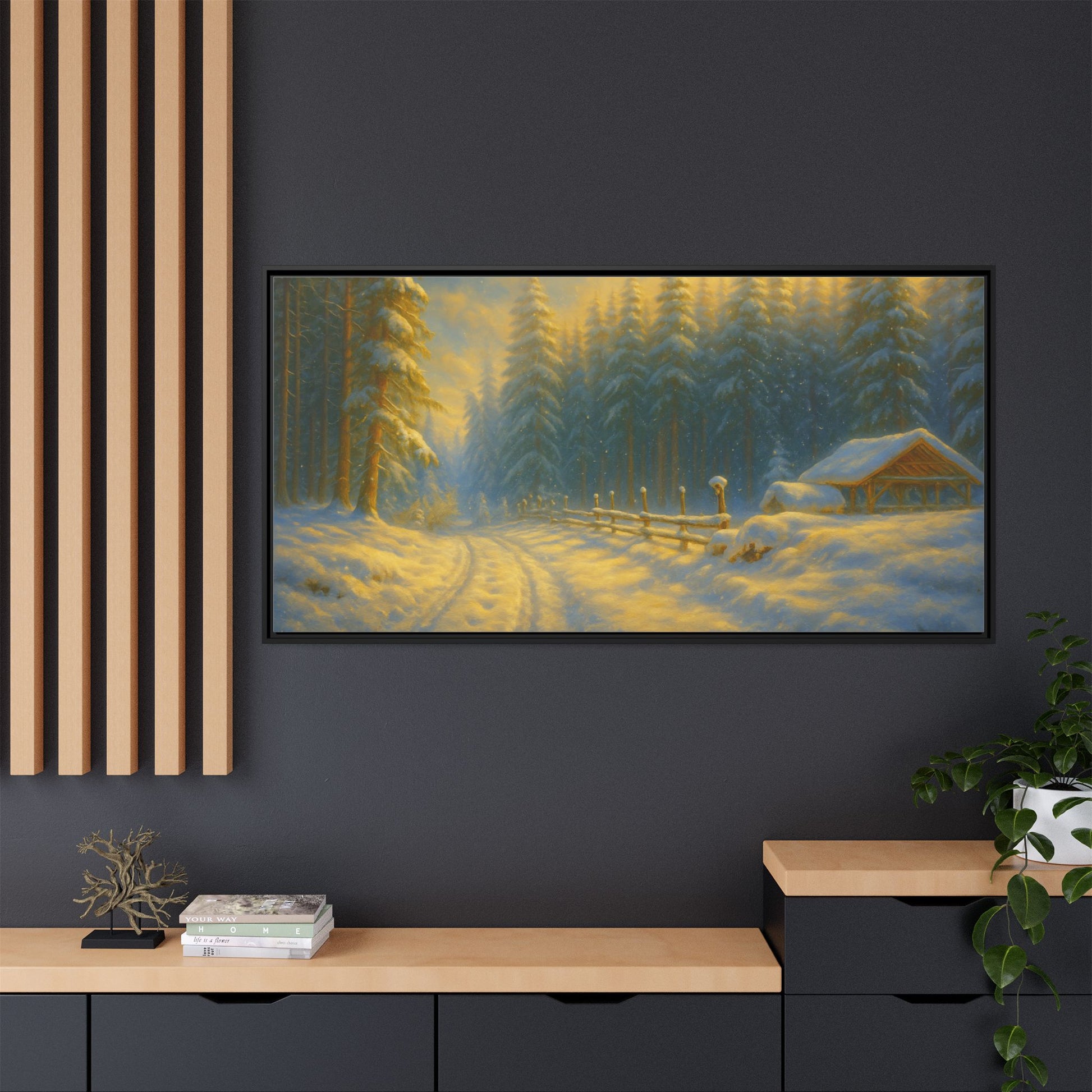 Wall Art Print, Winter Cabin Decor, Nature Scene, Holiday Gift, Cabin Vibes, Christmas Decoration, Matte Canvas, Framed - TRV