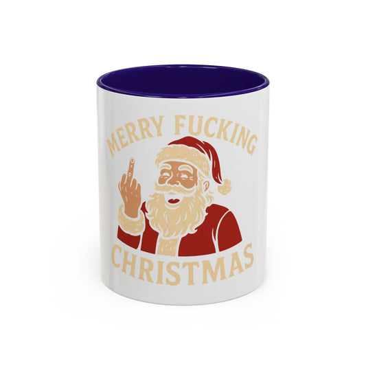 Irreverent Merry Christmas Mug — Funny Santa Middle Finger Coffee Cup (11oz & 15oz)