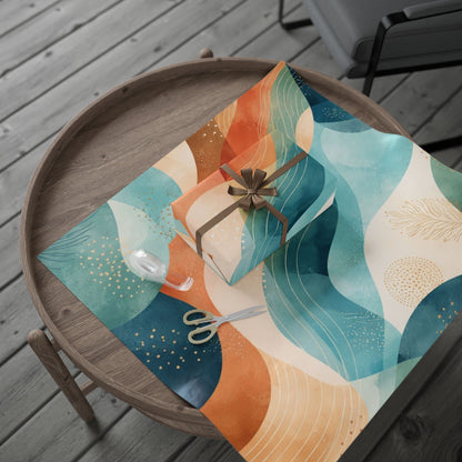 Abstract Wave Wrapping Paper Roll — Teal & Coral Modern Gift Wrap