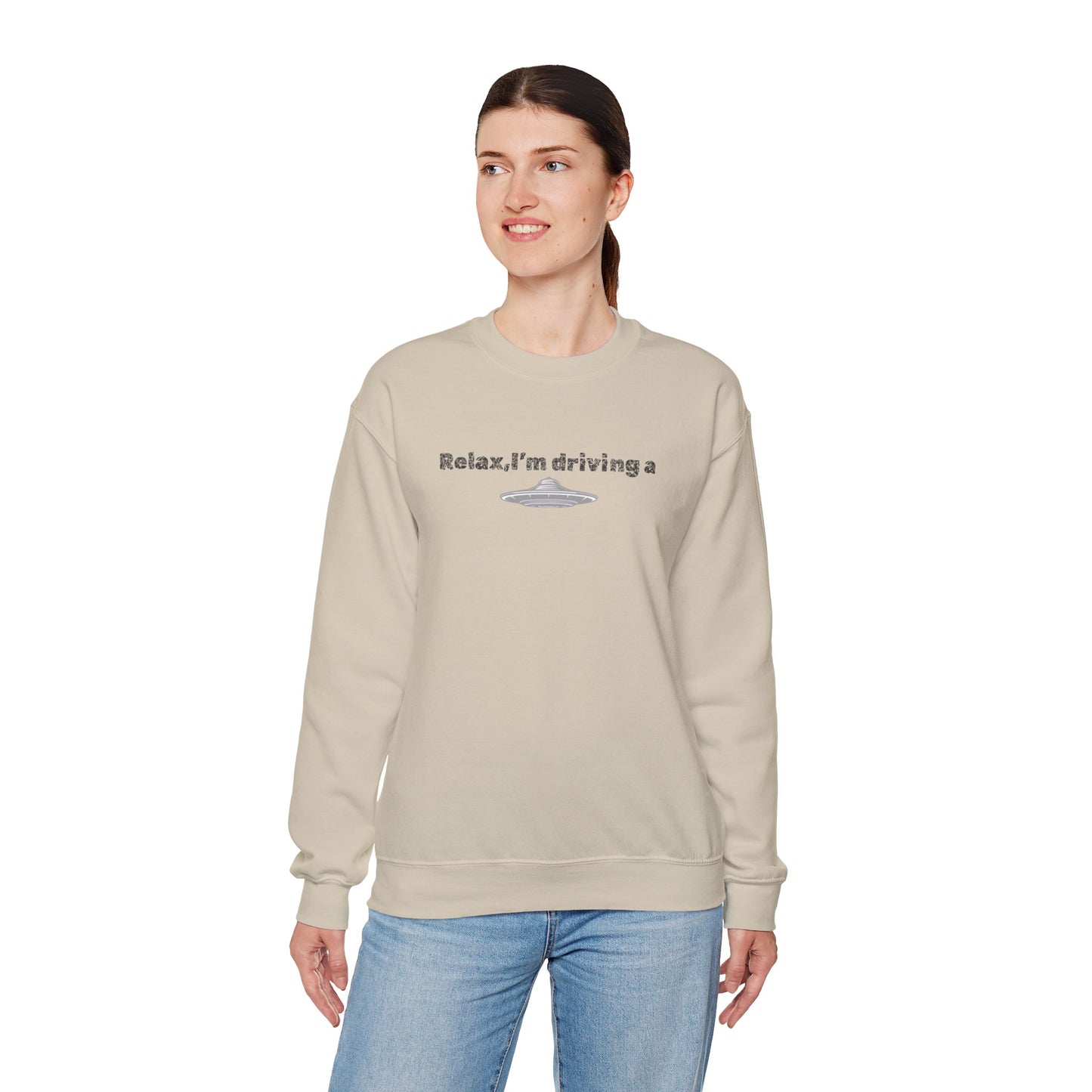 Relaxing UFO Driving Sweatshirt, Funny Gift for UFO Lovers, Unisex Crewneck Pullover, Casual Wear, Space Enthusiast Apparel