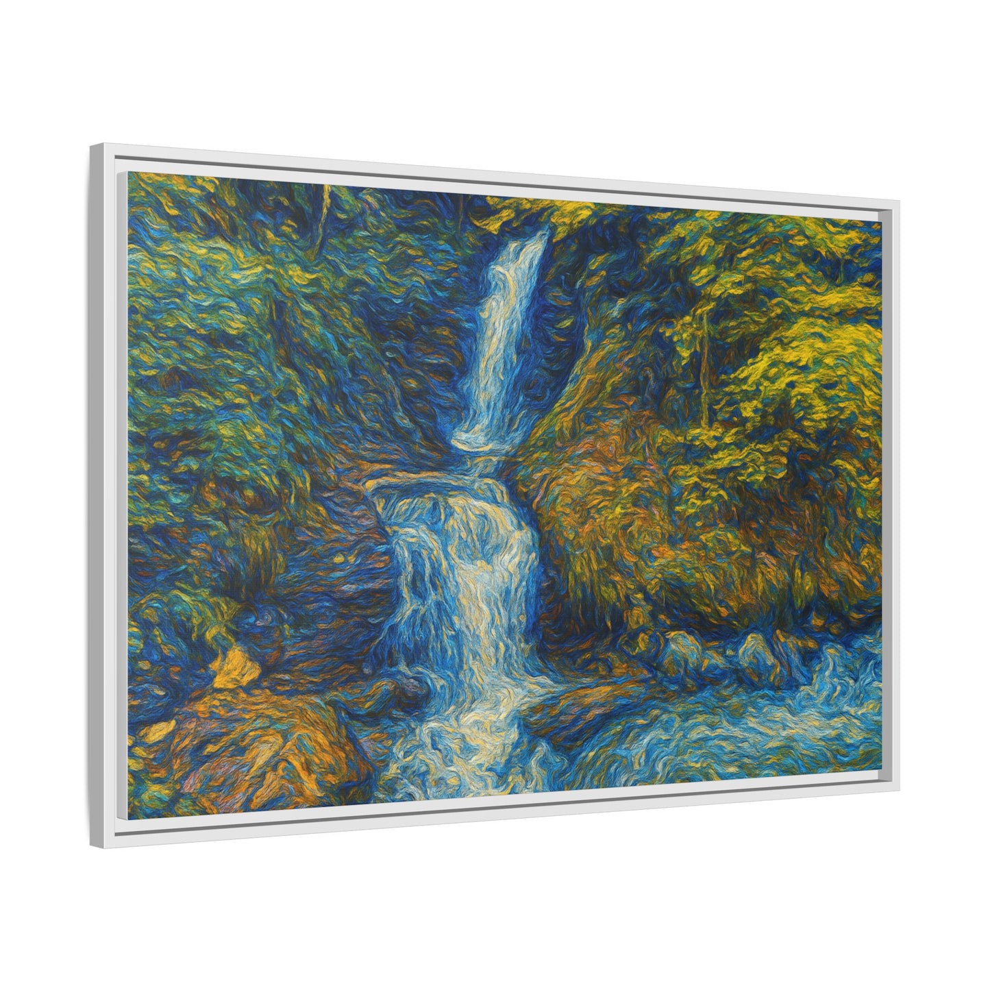 Framed Canvas Art, Majestic Van Gogh Style Waterfall Landscape Wall Decor, Nature Lover Gift, Home Office Artwork, Living Room Decoration - TRV