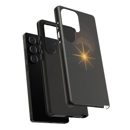 Tough Cases - Radiant Star Phone Case, Protective Black Shockproof Cover with Golden Light Design