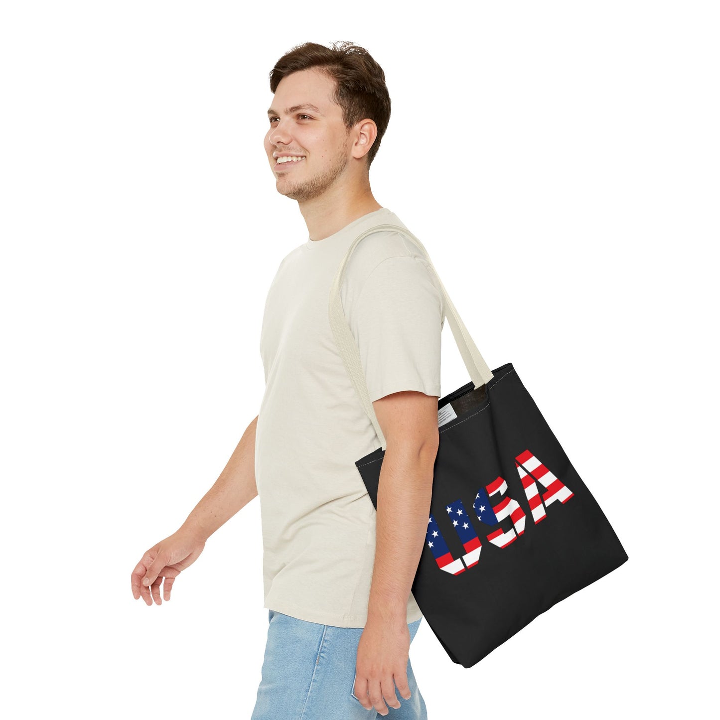 Patriotic USA Print Tote Bag, Reusable Shopping Bag, 4th of July Gift, Summer Carryall, American Flag Style - TRV