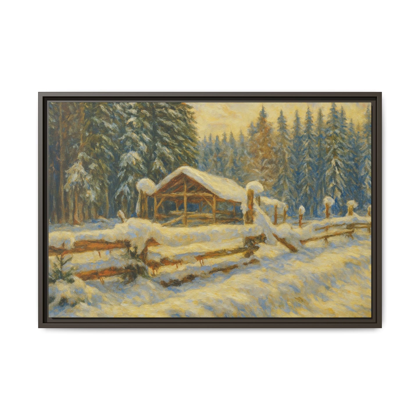 Winter Landscape Framed Canvas Art | Cozy Home Decor | Wall Art for Living Room, Bedroom, Holiday Gift, Rustic Vibes, Art Print - TRV