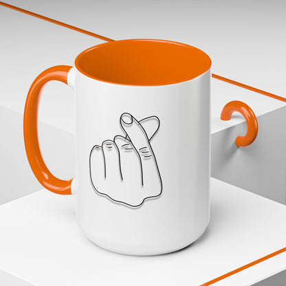K-Pop Accent Mug - Love Gesture Design (11oz, 15oz), Korean Pop Coffee Cup, K-Pop Lover Gift, Cute Drinkware, Unique Mug