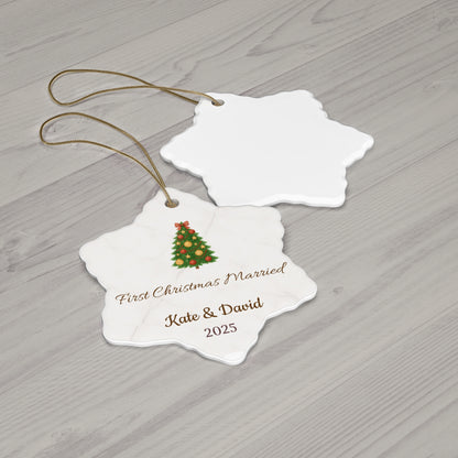 First Christmas Married Ceramic Ornament | Personalized Names & Year - TRV