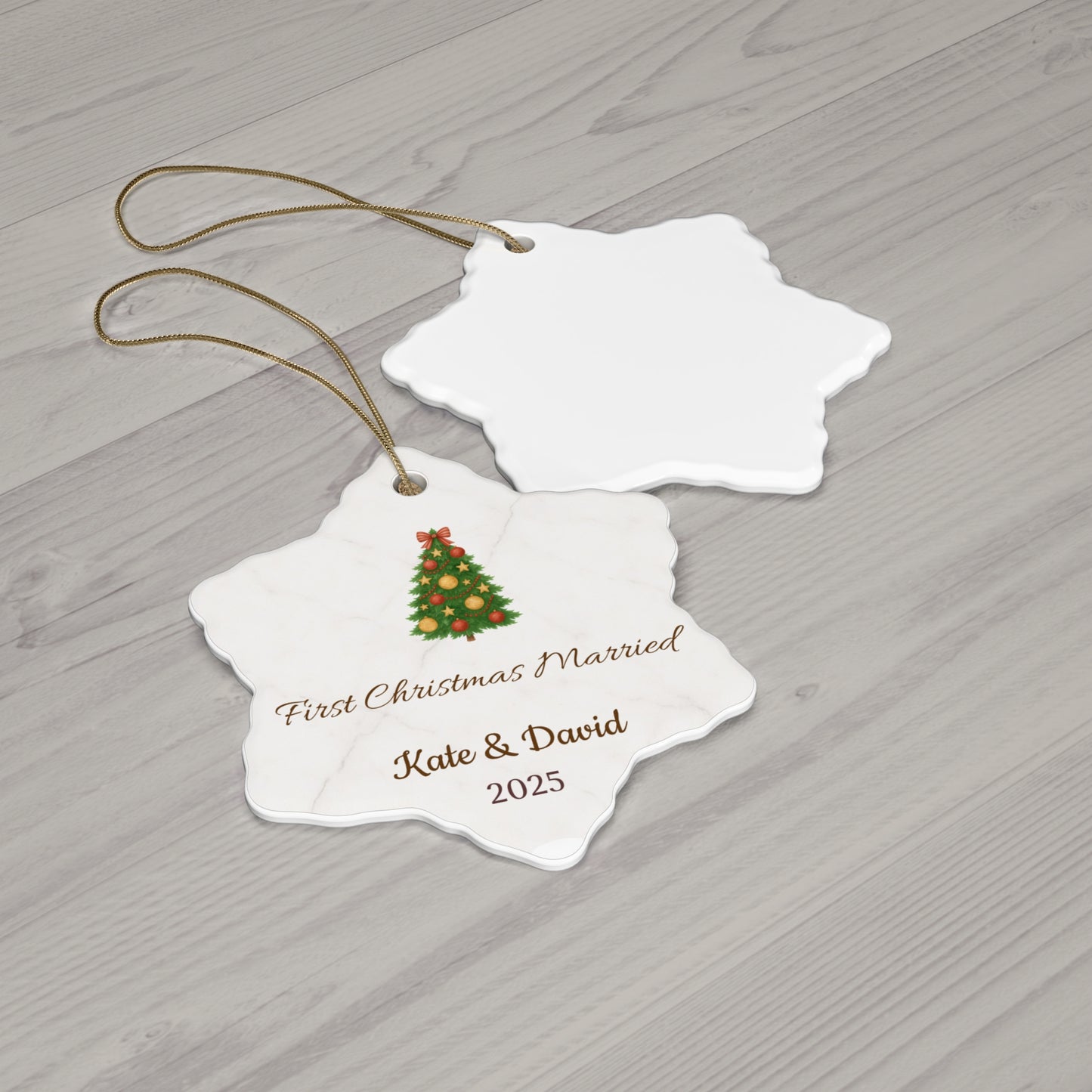 First Christmas Married Ceramic Ornament | Personalized Names & Year - TRV