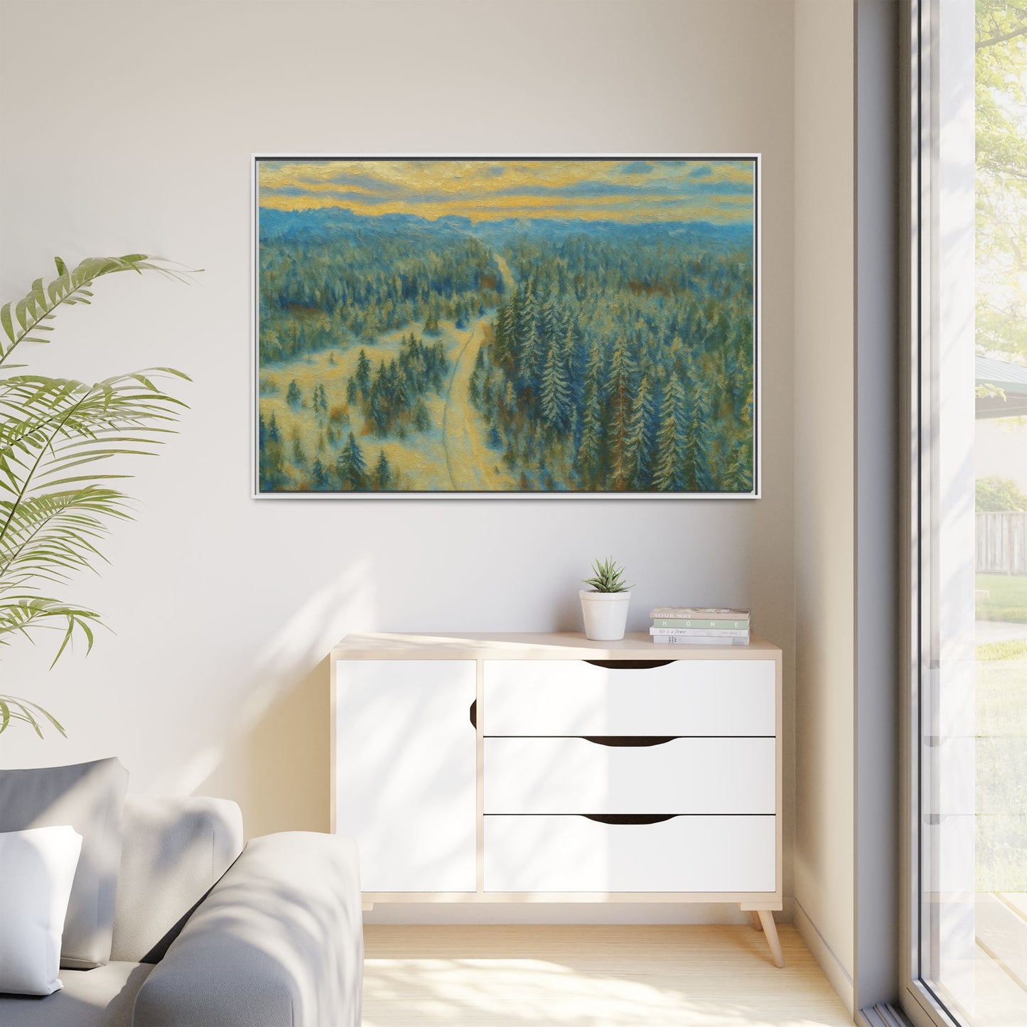 Framed Matte Canvas Art Print, Tranquil Forest Landscape, Home Decor for Nature Lovers, Wall Art for Living Room, Gift for Art Enthusiasts - TRV