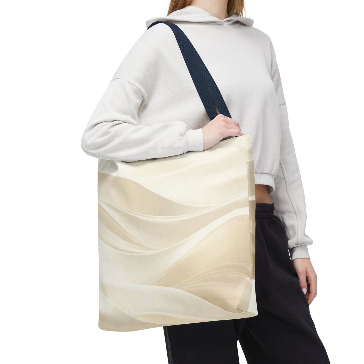 Cream Abstract Waves Tote Bag | Neutral Swirl Pattern