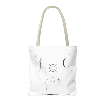 Minimal Moon and Sun Botanical Tote | Celestial Line Art Bag