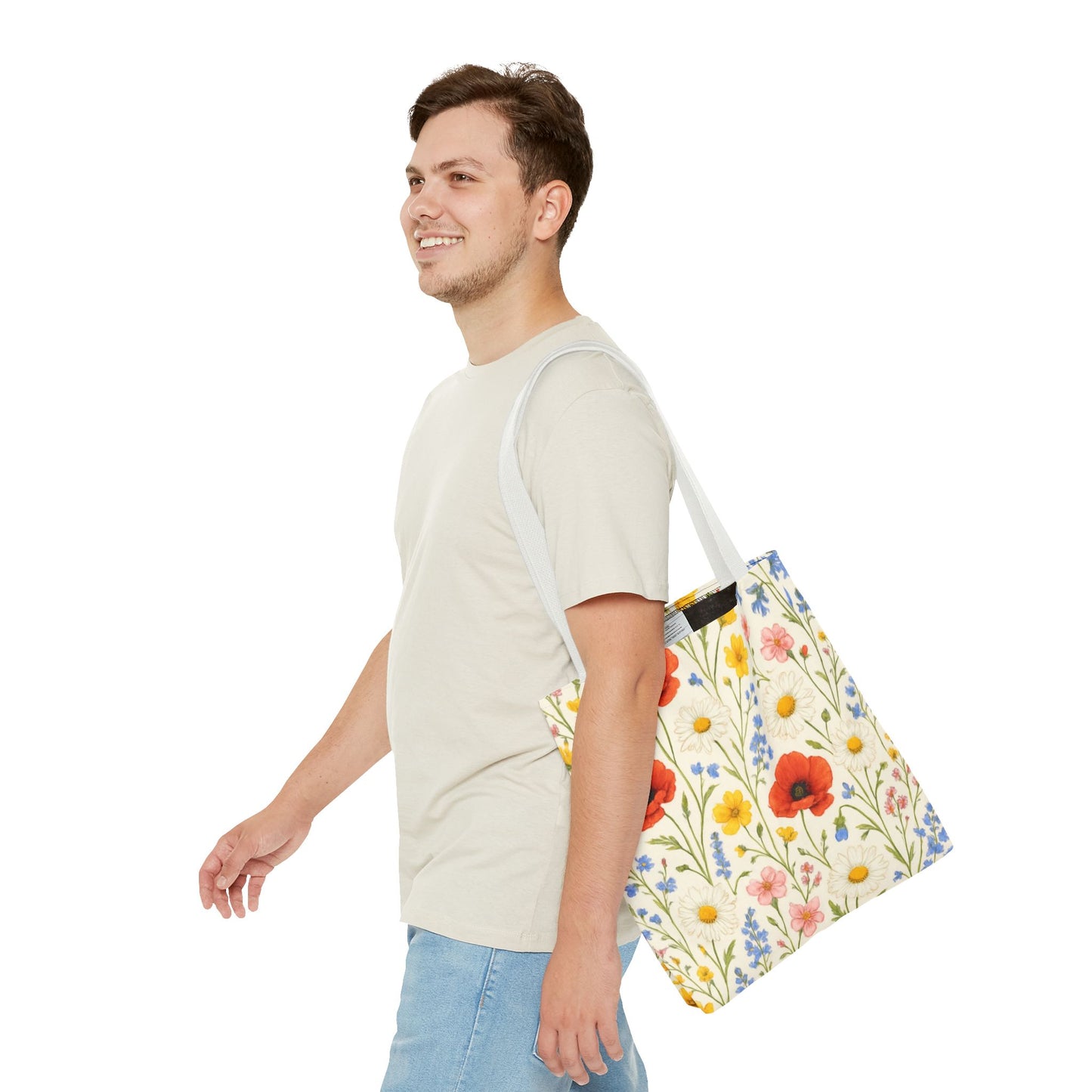 Wildflower Poppy Print Tote Bag | Floral All-Over Pattern