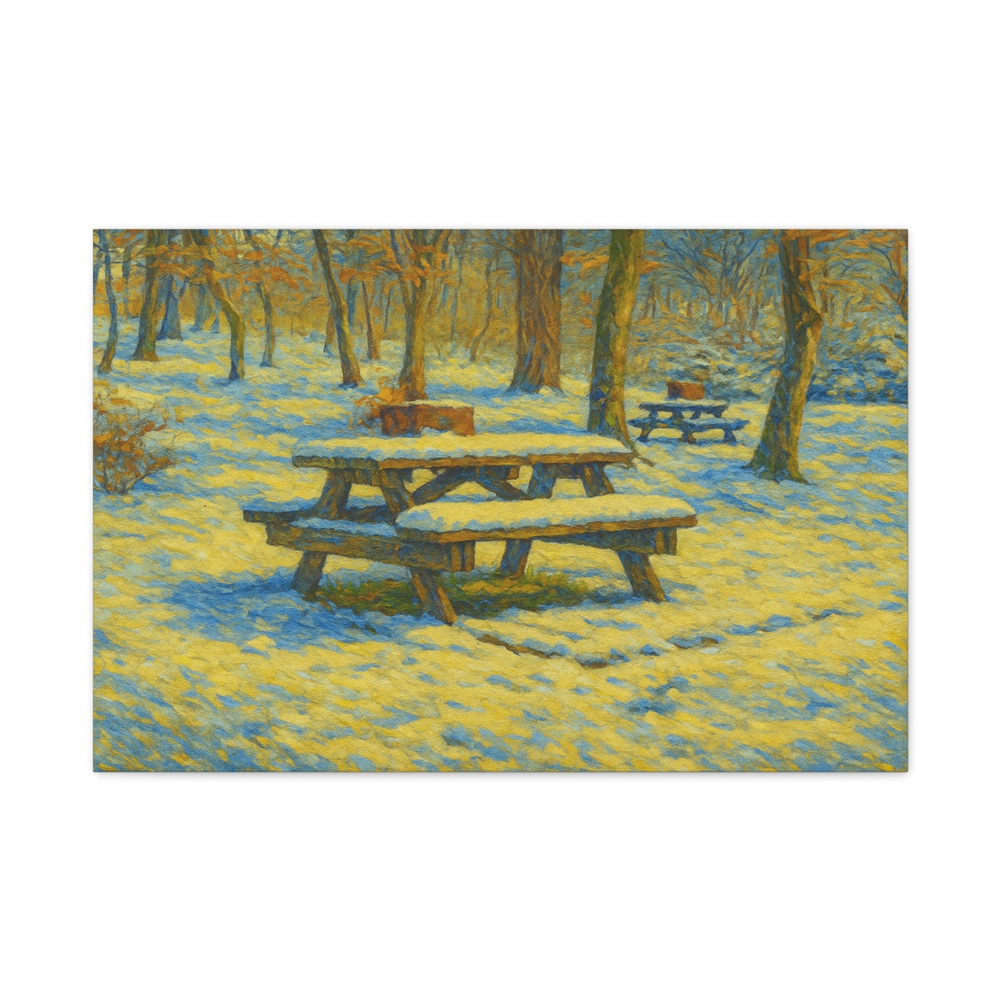 Winter Picnic Canvas Art Print, Cozy Home Decor, Seasonal Wall Art, Nature-Inspired Artwork, Perfect for Holidays - TRV