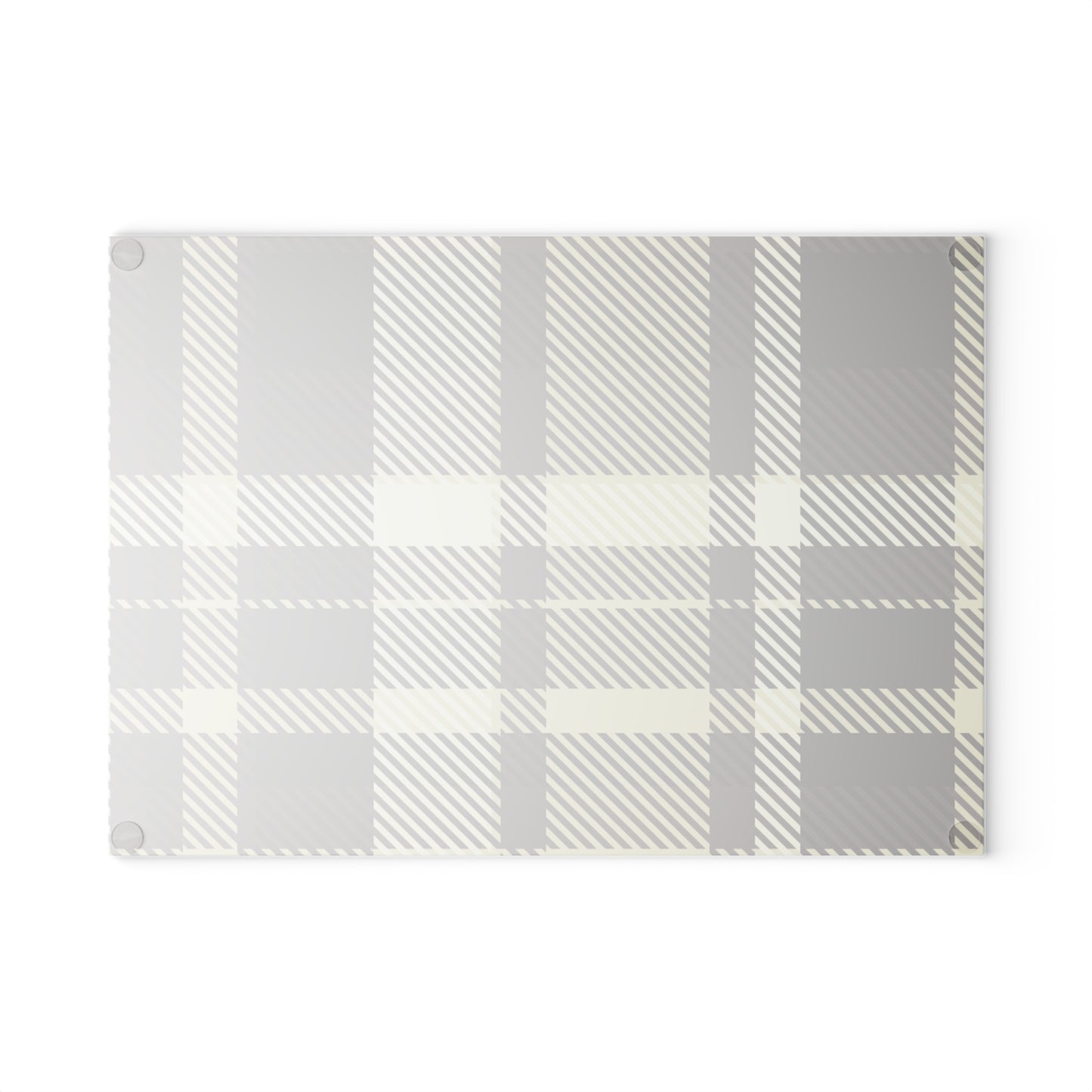 Plaid Glass Cutting Board — Neutral Buffalo Check Kitchen Board