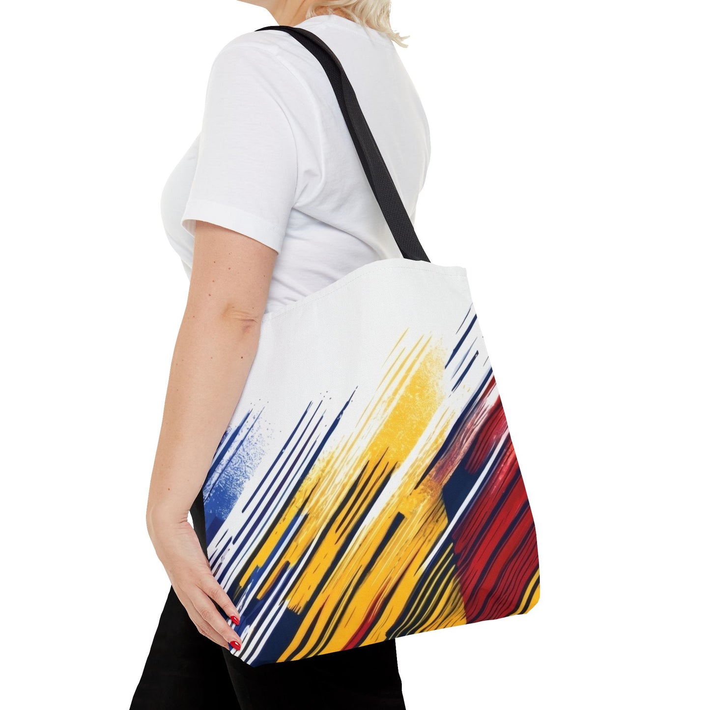 Abstract Brushstroke Tote Bag - Bold Red, Yellow & Blue All-Over Print