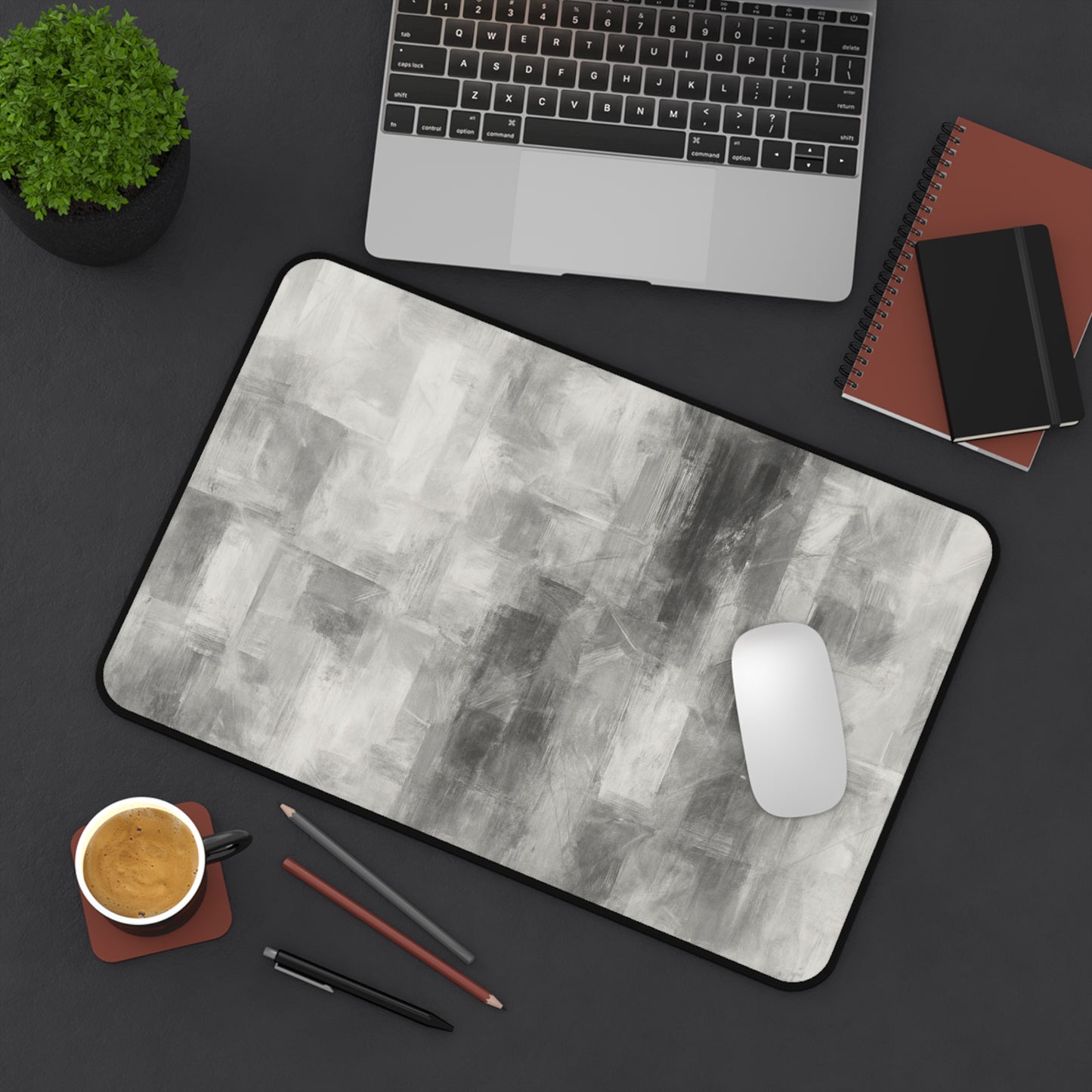 Abstract Gray Brushstroke Desk Mat | Neutral Modern Desk Pad