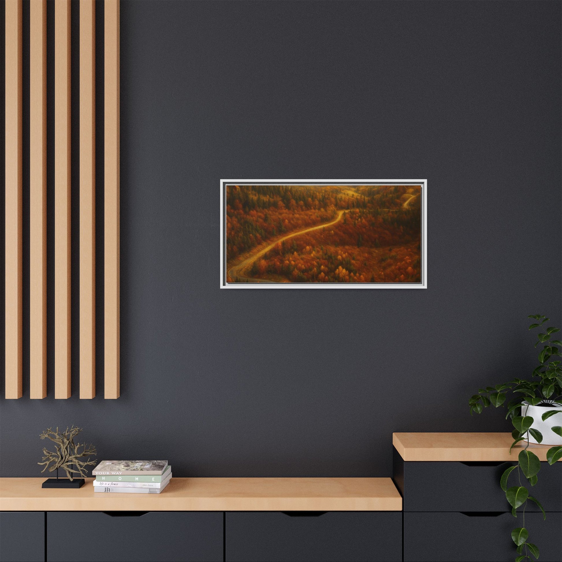 Autumn Landscape Framed Canvas Art, Cozy Home Decor, Warm Fall Vibes, Gift for Nature Lovers, Perfect for Thanksgiving - TRV