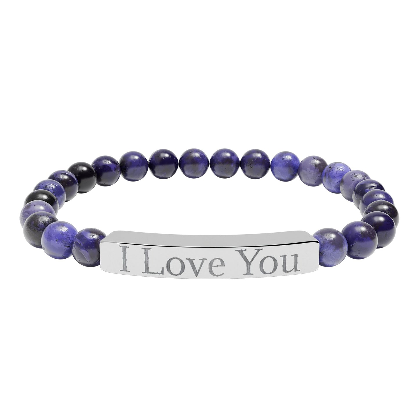 I Love You engraved stone stretch bracelet | Natural stone beaded bracelet - TRV
