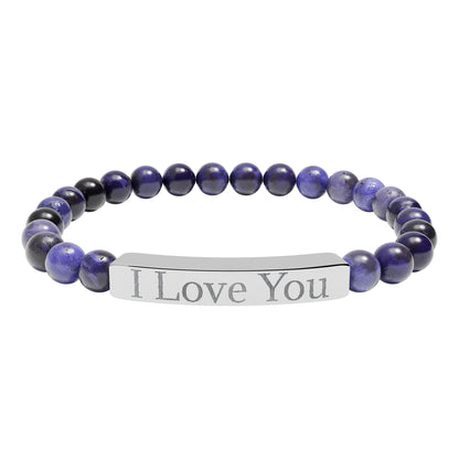 I Love You engraved stone stretch bracelet | Natural stone beaded bracelet - TRV